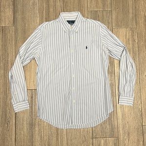 Ralph Lauren Button Down Shirt Blue with Grey Stripes Size L